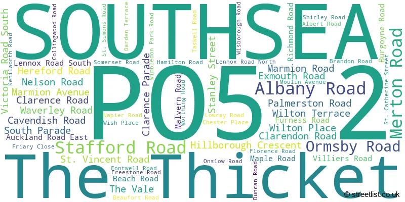 A word cloud for the PO5 2 postcode